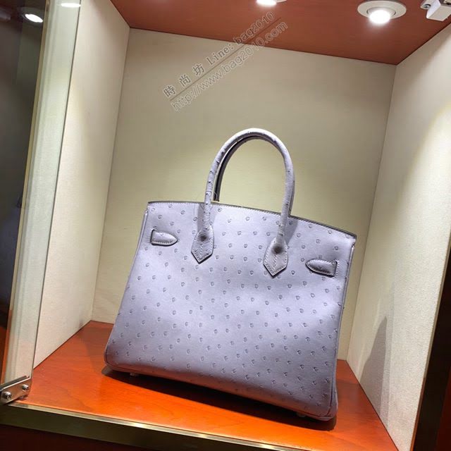 Hermes女包 愛馬仕Birkin30cm Hermes鉑金包 Ostrich鴕鳥皮 全手縫蠟線 9P Parme薰衣草紫  am1903